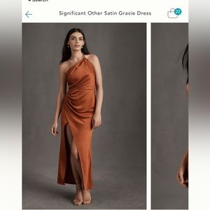 Significant Other Satin Gracie Dress - Orange Satin One-Shoulder Greco-Roman